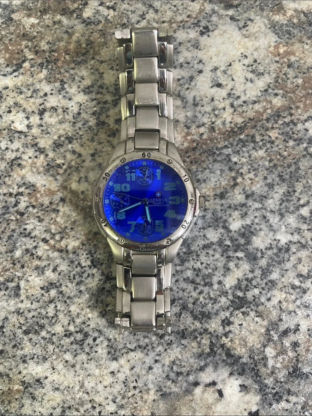 Geneva Silver Bracelet Watch with Blue Dial